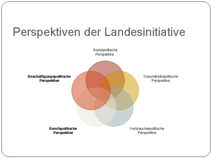 Perspektiven der Landesinitiative Sozialpolitische Perspektive Beschäftigungspolitische Perspektive Berufspolitische Perspektive Gesundheitspolitische Perspektive Verbraucherpolitische Perspektive 