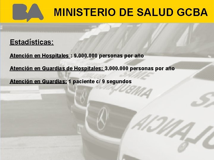 MINISTERIO DE SALUD GCBA Estadísticas: Atención en Hospitales : 9. 000 personas por año