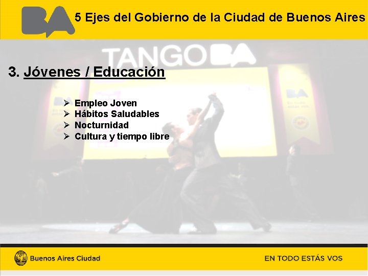 5 Ejes del Gobierno de la Ciudad de Buenos Aires 3. Jóvenes / Educación