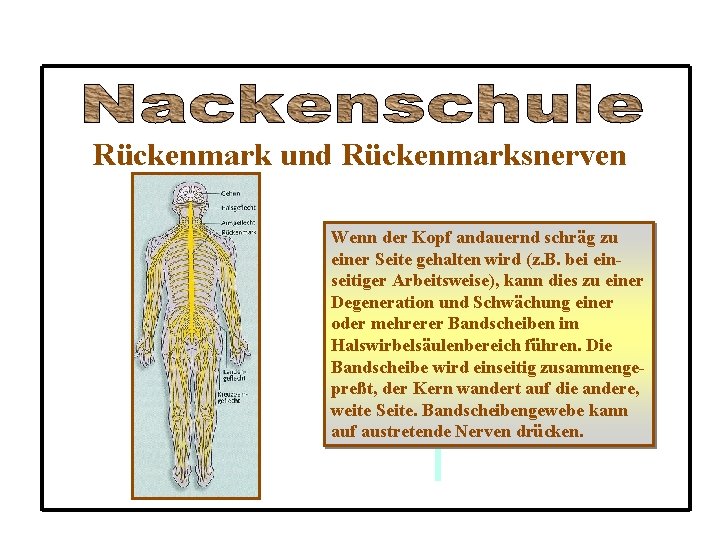 Rückenmark und Rückenmarksnerven Wenn der Kopf andauernd schräg zu einer Seite gehalten wird (z.