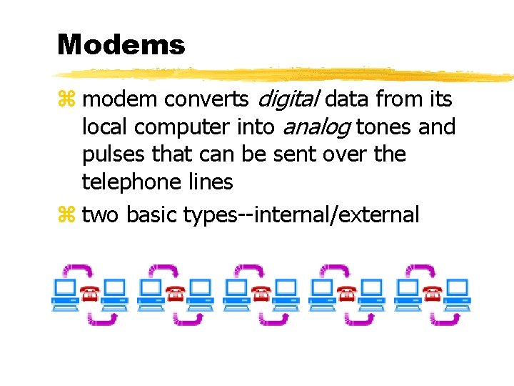 Modems z modem converts digital data from its local computer into analog tones and