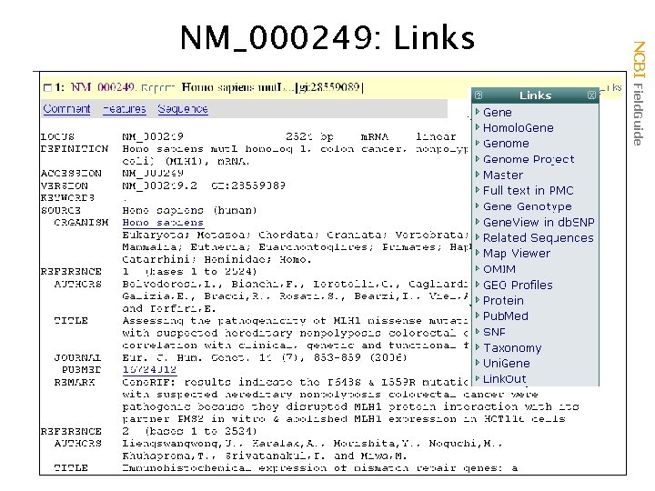 NCBI Field. Guide NM_000249: Links 
