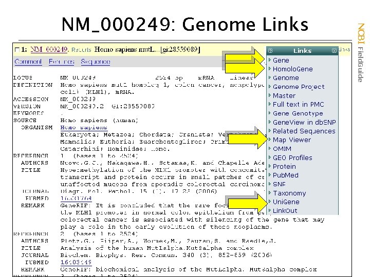 NCBI Field. Guide NM_000249: Genome Links 