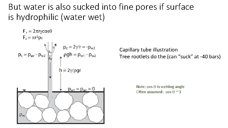 But water is also sucked into fine pores if surface is hydrophilic (water wet)