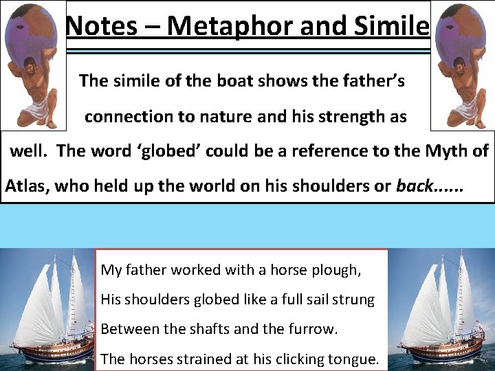 Notes – Metaphor and Simile The simile of the boat shows the father’s connection
