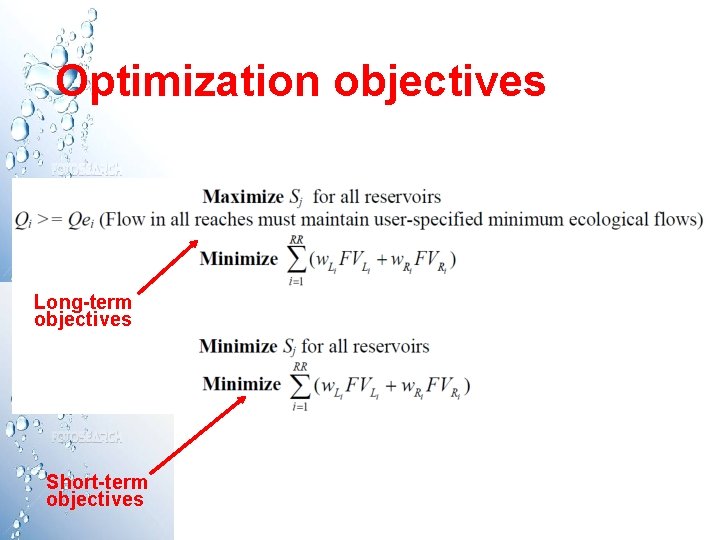 Optimization objectives Long-term objectives Short-term objectives Optimization objectives Long-term objectives Short-term objectives