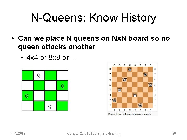 N-Queens: Know History • Can we place N queens on Nx. N board so