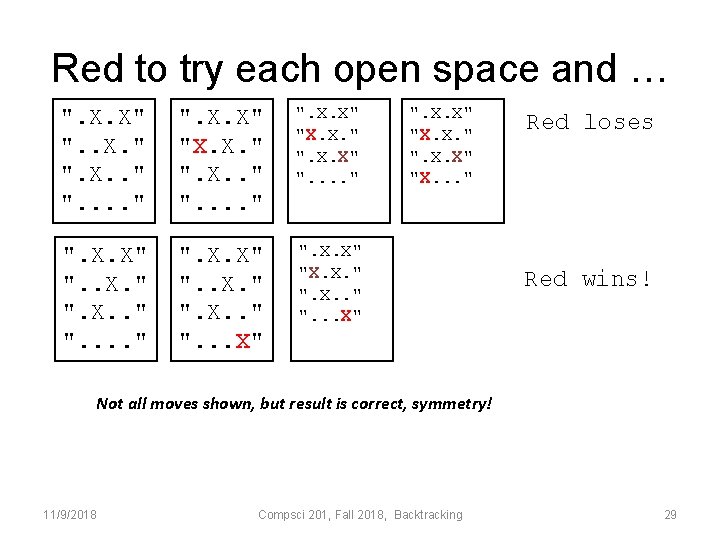 Red to try each open space and … ". X. X" ". . X.