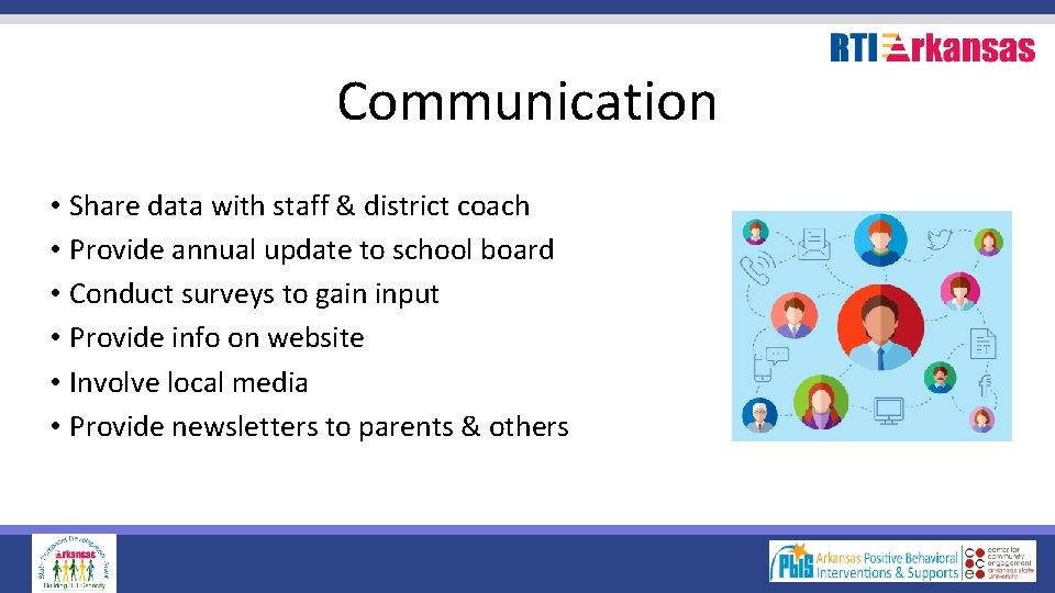 Communication • Share data with staff & district coach • Provide annual update to