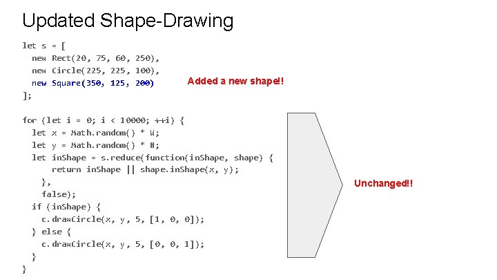 Updated Shape-Drawing let s new new ]; = [ Rect(20, 75, 60, 250), Circle(225,