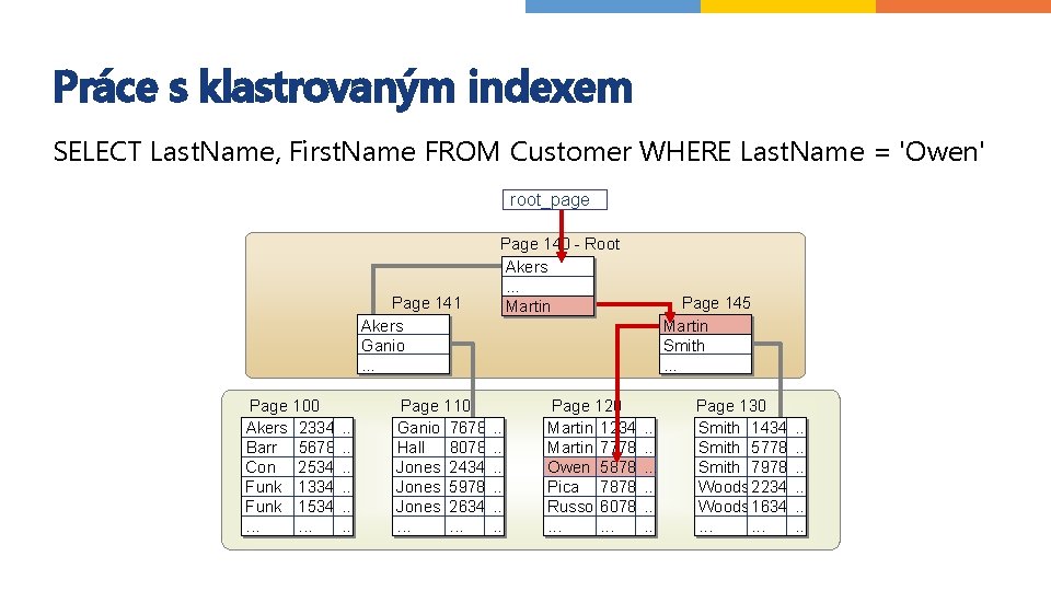 Práce s klastrovaným indexem SELECT Last. Name, First. Name FROM Customer WHERE Last. Name