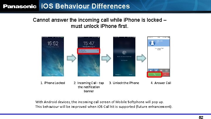i. OS Behaviour Differences Cannot answer the incoming call while i. Phone is locked