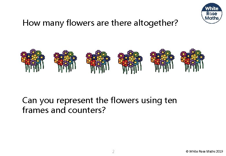 How many flowers are there altogether? Can you represent the flowers using ten frames