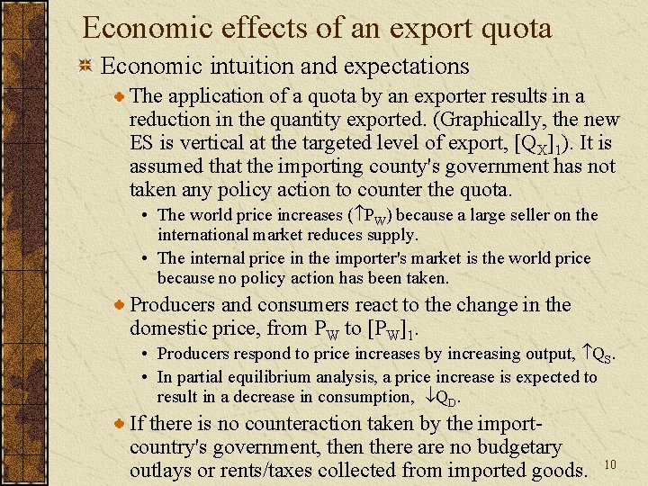 Economic effects of an export quota Economic intuition and expectations The application of a