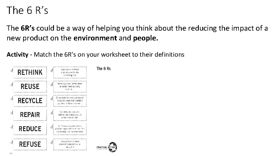 The 6 R’s The 6 R’s could be a way of helping you think