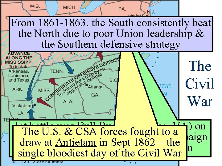 From 1861 -1863, the South consistently beat the North due to poor Union leadership