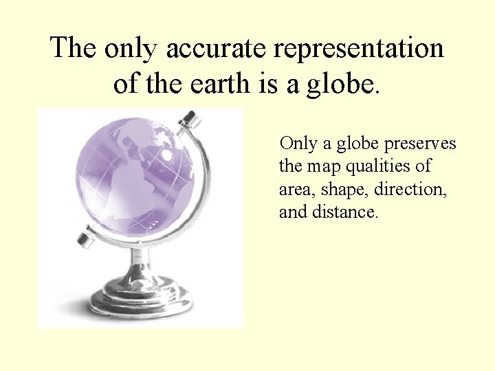 The only accurate representation of the earth is a globe. Only a globe preserves