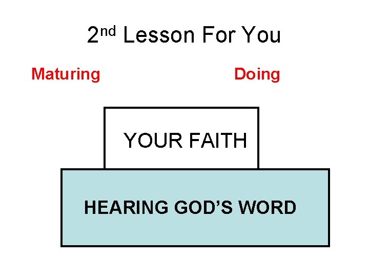 2 nd Lesson For You Maturing Doing YOUR FAITH HEARING GOD’S WORD 