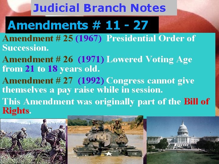 Judicial Branch Notes Amendments # 11 - 27 Amendment # 25 (1967) Presidential Order