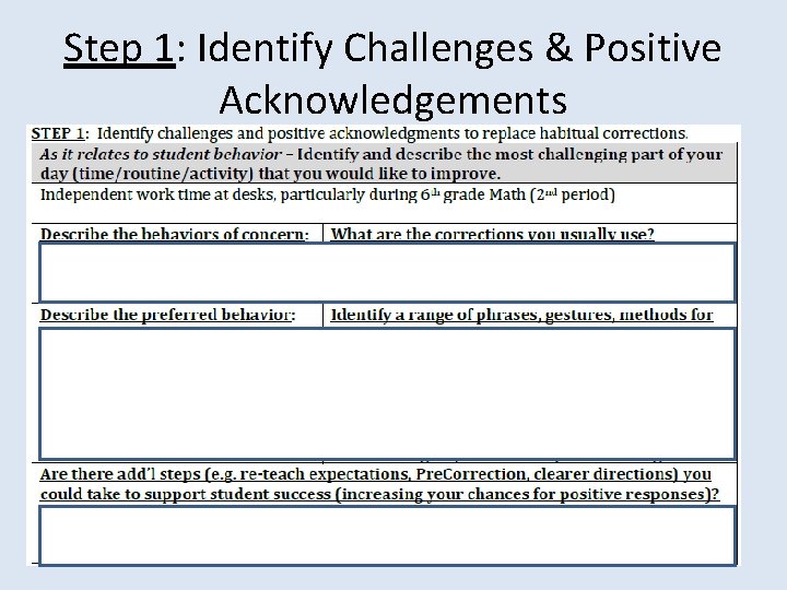 Step 1: Identify Challenges & Positive Acknowledgements 