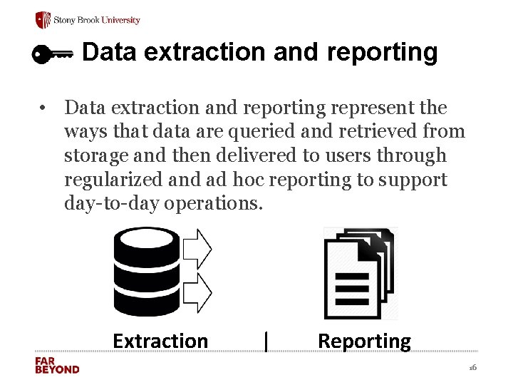 Data extraction and reporting • Data extraction and reporting represent the ways that data