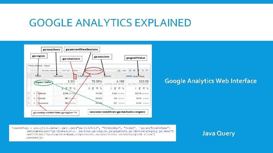 GOOGLE ANALYTICS EXPLAINED Google Analytics Web Interface Java Query 