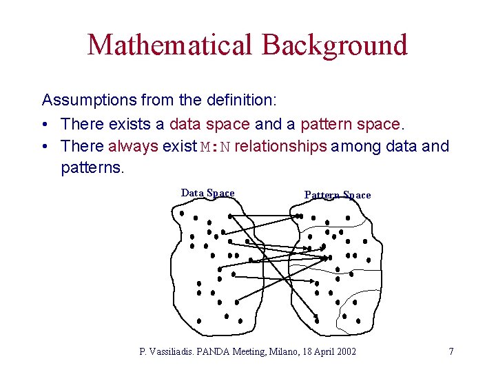 Mathematical Background Assumptions from the definition: • There exists a data space and a