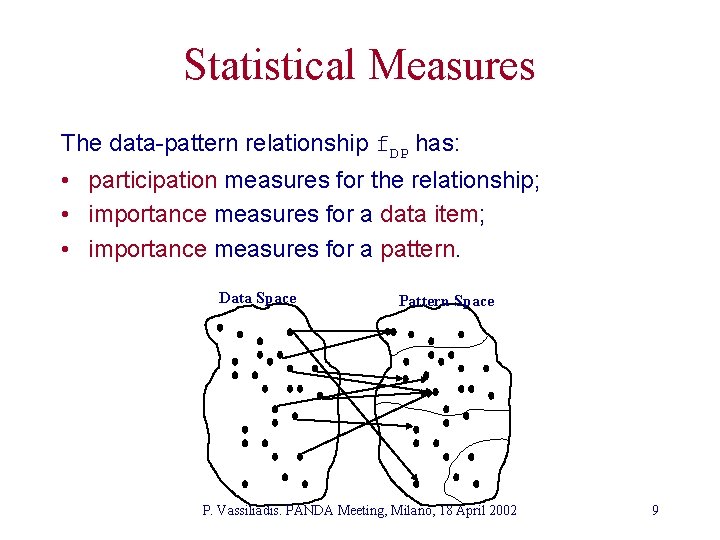 Statistical Measures The data-pattern relationship f. DP has: • participation measures for the relationship;