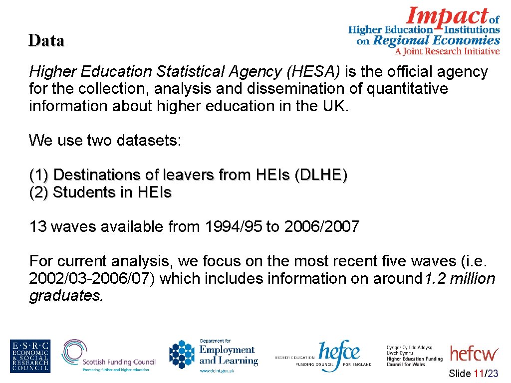 Data Higher Education Statistical Agency (HESA) is the official agency for the collection, analysis