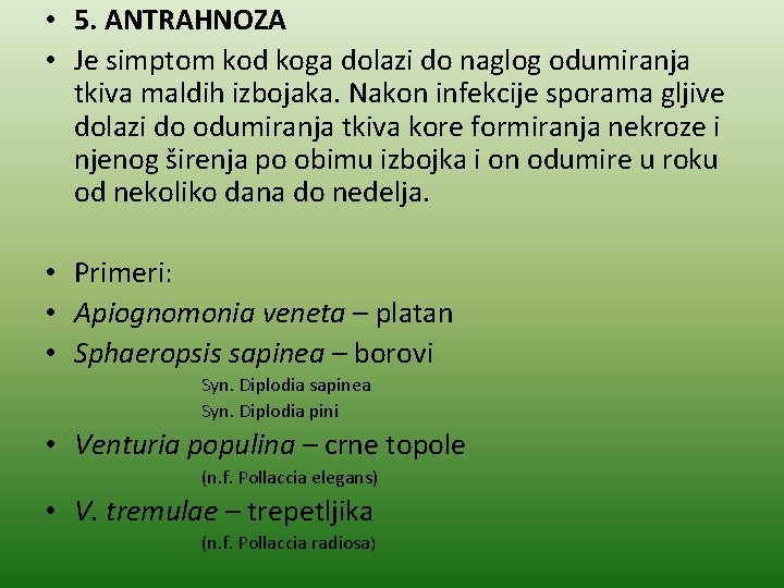  • 5. ANTRAHNOZA • Je simptom kod koga dolazi do naglog odumiranja tkiva