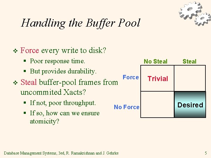 Handling the Buffer Pool v Force every write to disk? § Poor response time.