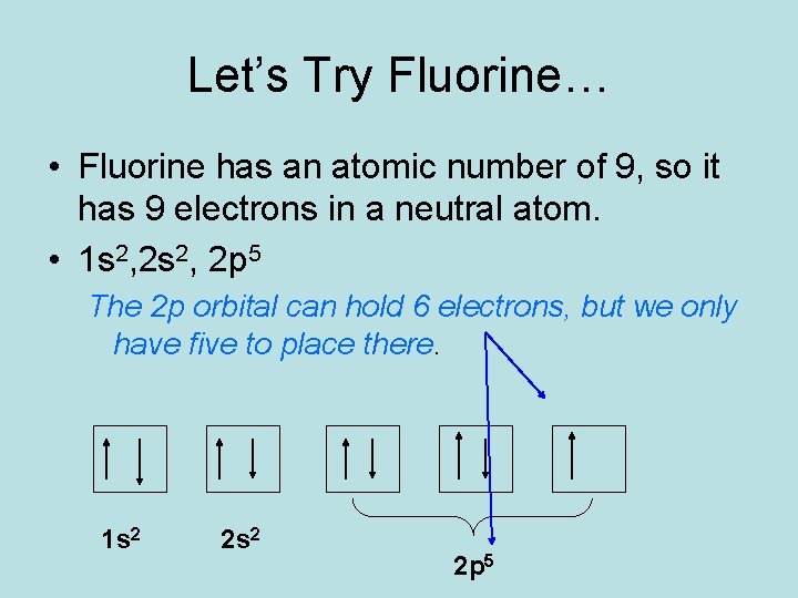 Let’s Try Fluorine… • Fluorine has an atomic number of 9, so it has Let’s Try Fluorine… • Fluorine has an atomic number of 9, so it has