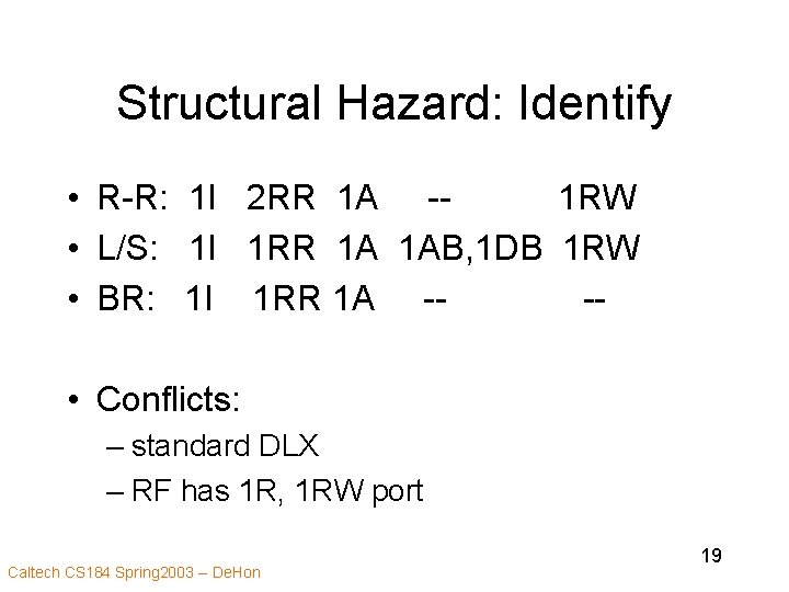 Structural Hazard: Identify • R-R: 1 I 2 RR 1 A -1 RW •