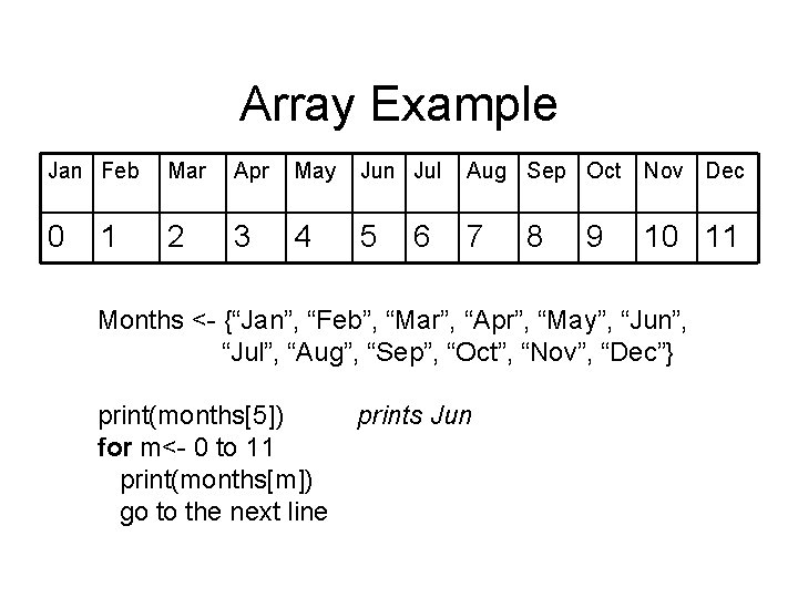 Array Example Jan Feb Mar Apr May Jun Jul Aug Sep Oct Nov Dec Array Example Jan Feb Mar Apr May Jun Jul Aug Sep Oct Nov Dec