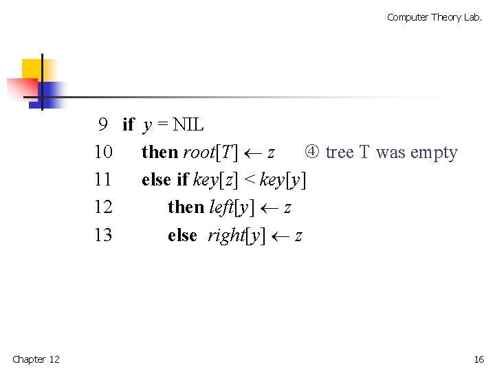 Computer Theory Lab. 9 if y = NIL 10 then root[T] z tree T