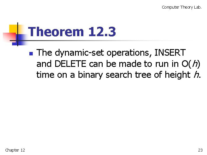 Computer Theory Lab. Theorem 12. 3 n Chapter 12 The dynamic-set operations, INSERT and