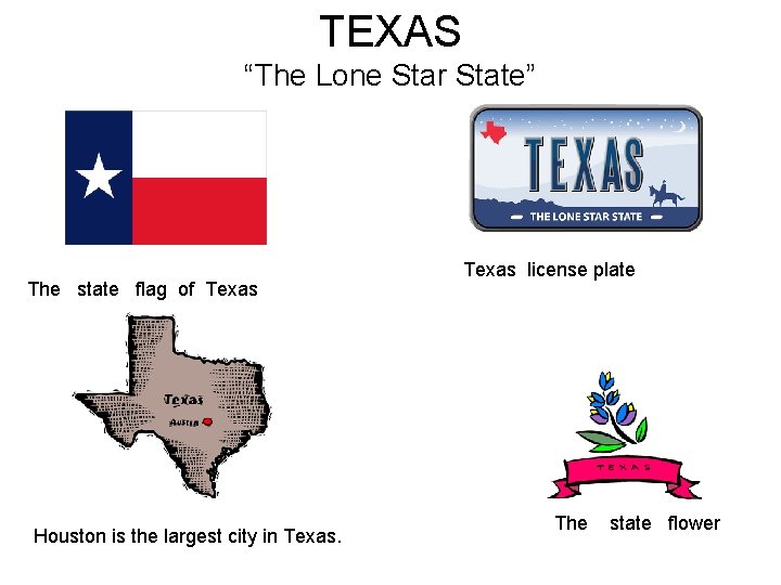 TEXAS “The Lone Star State” The state flag of Texas Houston is the largest