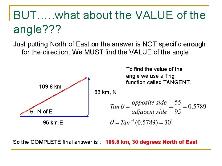 BUT…. . what about the VALUE of the angle? ? ? Just putting North
