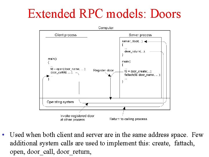 Extended RPC models: Doors • Used when both client and server are in the
