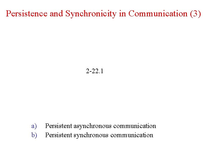 Persistence and Synchronicity in Communication (3) 2 -22. 1 a) b) Persistent asynchronous communication