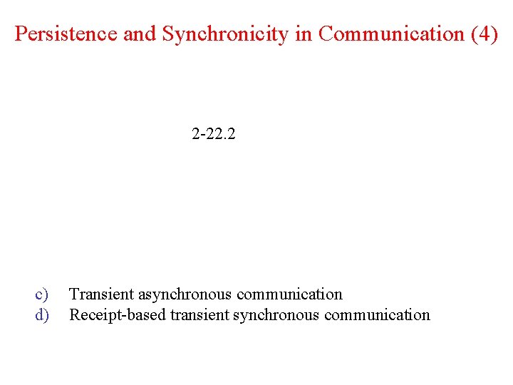 Persistence and Synchronicity in Communication (4) 2 -22. 2 c) d) Transient asynchronous communication
