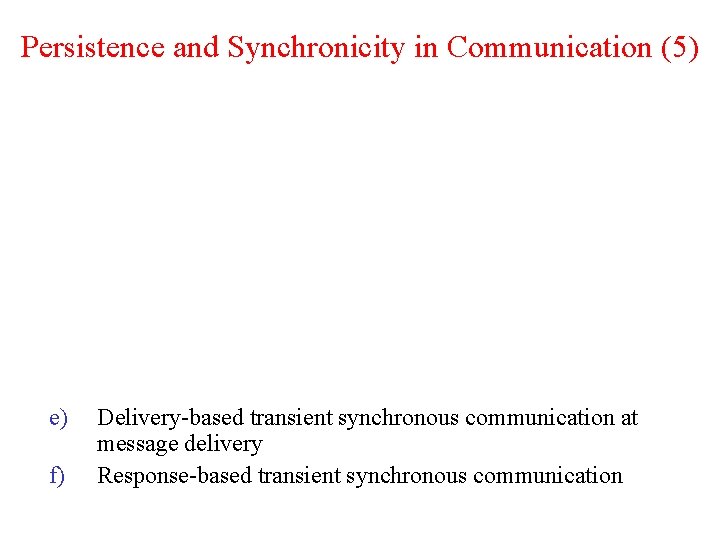 Persistence and Synchronicity in Communication (5) e) f) Delivery-based transient synchronous communication at message