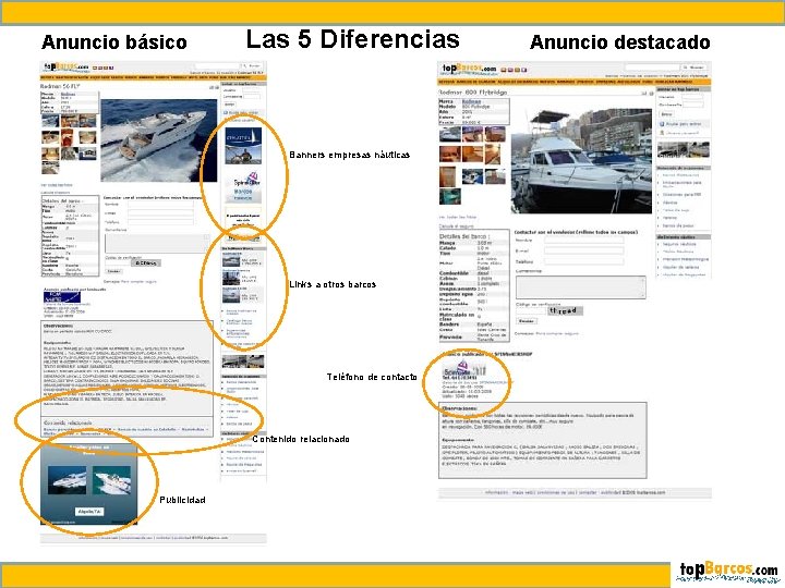 Anuncio básico Las 5 Diferencias Banners empresas náuticas Links a otros barcos Teléfono de