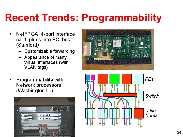 Recent Trends: Programmability • Net. FPGA: 4 -port interface card, plugs into PCI bus