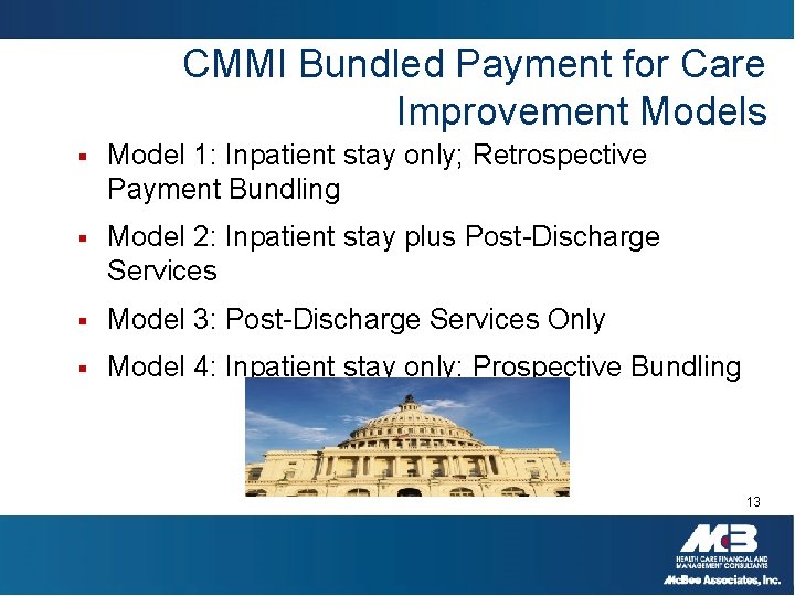 CMMI Bundled Payment for Care Improvement Models § Model 1: Inpatient stay only; Retrospective