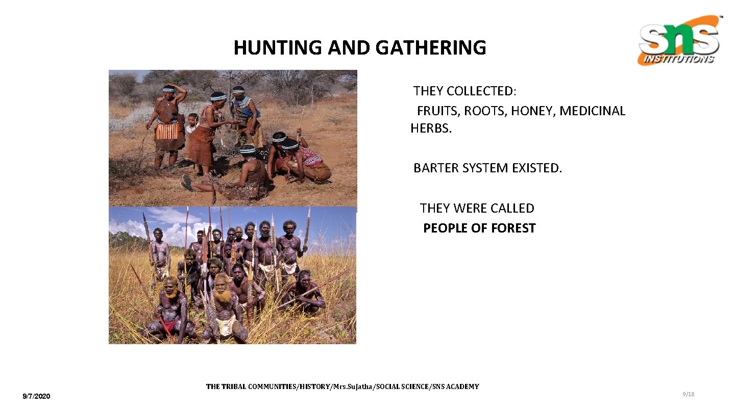 HUNTING AND GATHERING THEY COLLECTED: FRUITS, ROOTS, HONEY, MEDICINAL HERBS. BARTER SYSTEM EXISTED. THEY