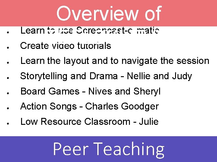 ● Overview of Learn to use Screencast-o-matic TEFL 2 YLEVO Create video tutorials ●