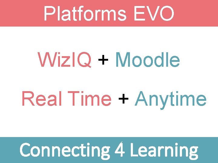 Platforms EVO Sessions Wiz. IQ + Moodle Real Time + Anytime Connecting 4 Learning