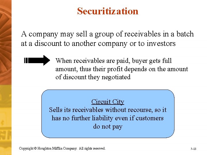 Securitization A company may sell a group of receivables in a batch at a