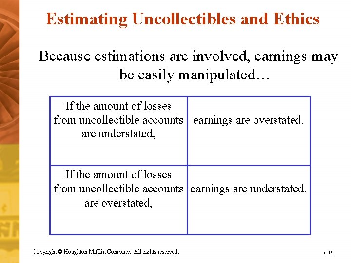 Estimating Uncollectibles and Ethics Because estimations are involved, earnings may be easily manipulated… If
